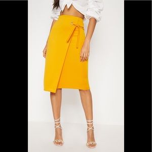 Orange Eyelet Detail Wrap Pencil Skirt